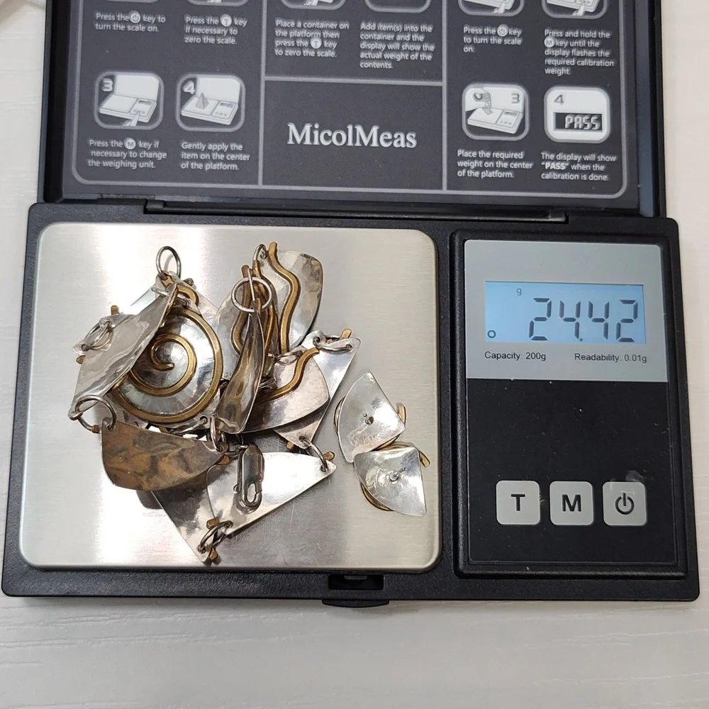 Vintage Sterling Silver Bronze Swirl Hand wrought Modernist Necklace Earring Set - Picture 15 of 15